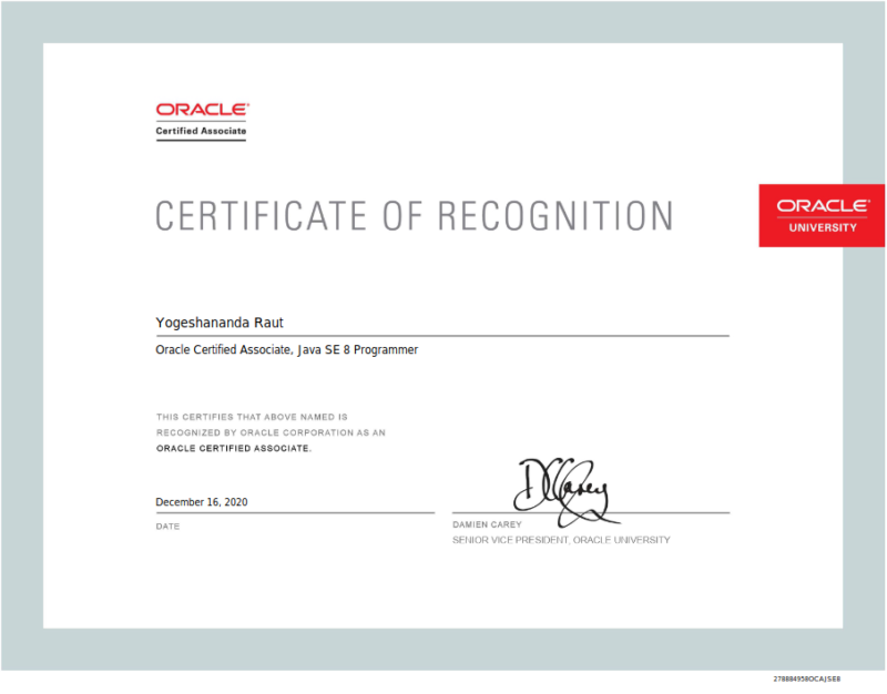 Java Certificate – YORA Lab